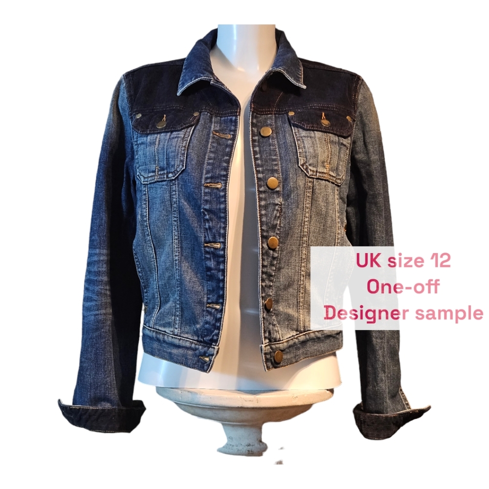 Preloved Size 12 one-off designer jeans jacket fr. sample sale. Corduroy & denim - Picture 5 of 14